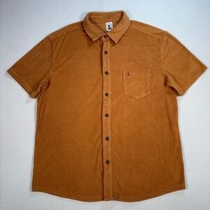 Dandy Del Mar Tropez Terry‎ Shirt Men's L Orange Button Towel Pocket Logo Resort